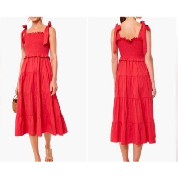 Tuckernuck Alannah Smocked Bodice Bow Tie Strap Dress in Poppy sz XL - Picture 1 of 4